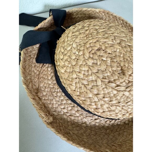 Helen Kaminski Women Natural 100% Raffia Boater Sun Hat Black Ribbon Handmade OS main image 14